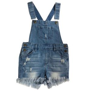 JEANS Short-Alls Overall Shorts Size Large Frayed Hem Light Blue Denim